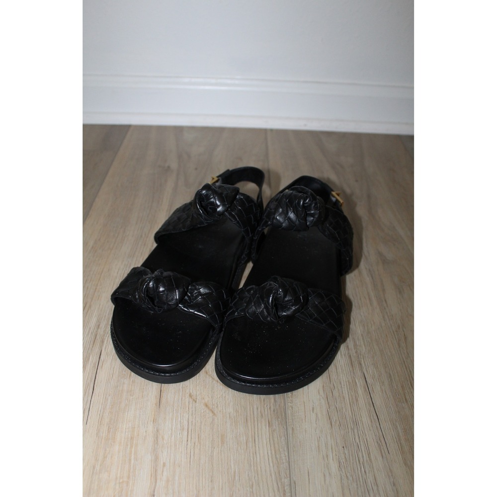 Schutz Kareena Knot Sporty Black Woven Leather Slingback Sandals Size 9.5B